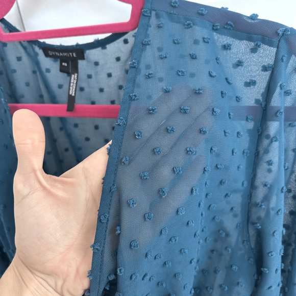 Dynamite blue long sleeve blouse with textured dots - Picture 3 of 5